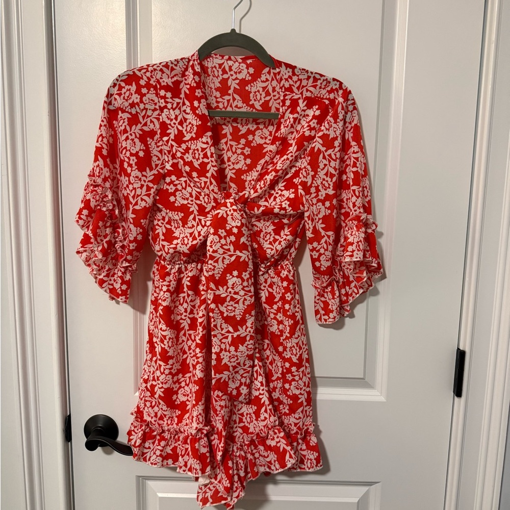 Floral Red and White Romper